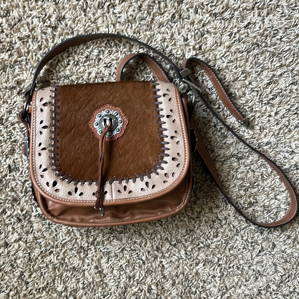 Justin purse leather cow hair purse brown country western rodeo